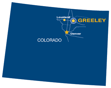 Simple map image of Colorado showing UNC campus and center locations