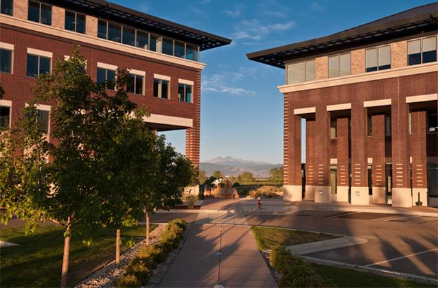 View of UNC Loveland Center with Longs Peak in the background.