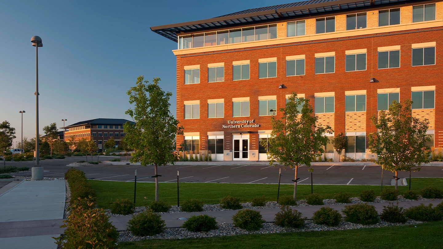 UNC Extended Campus Center with University of Northern Colorado sign on building.