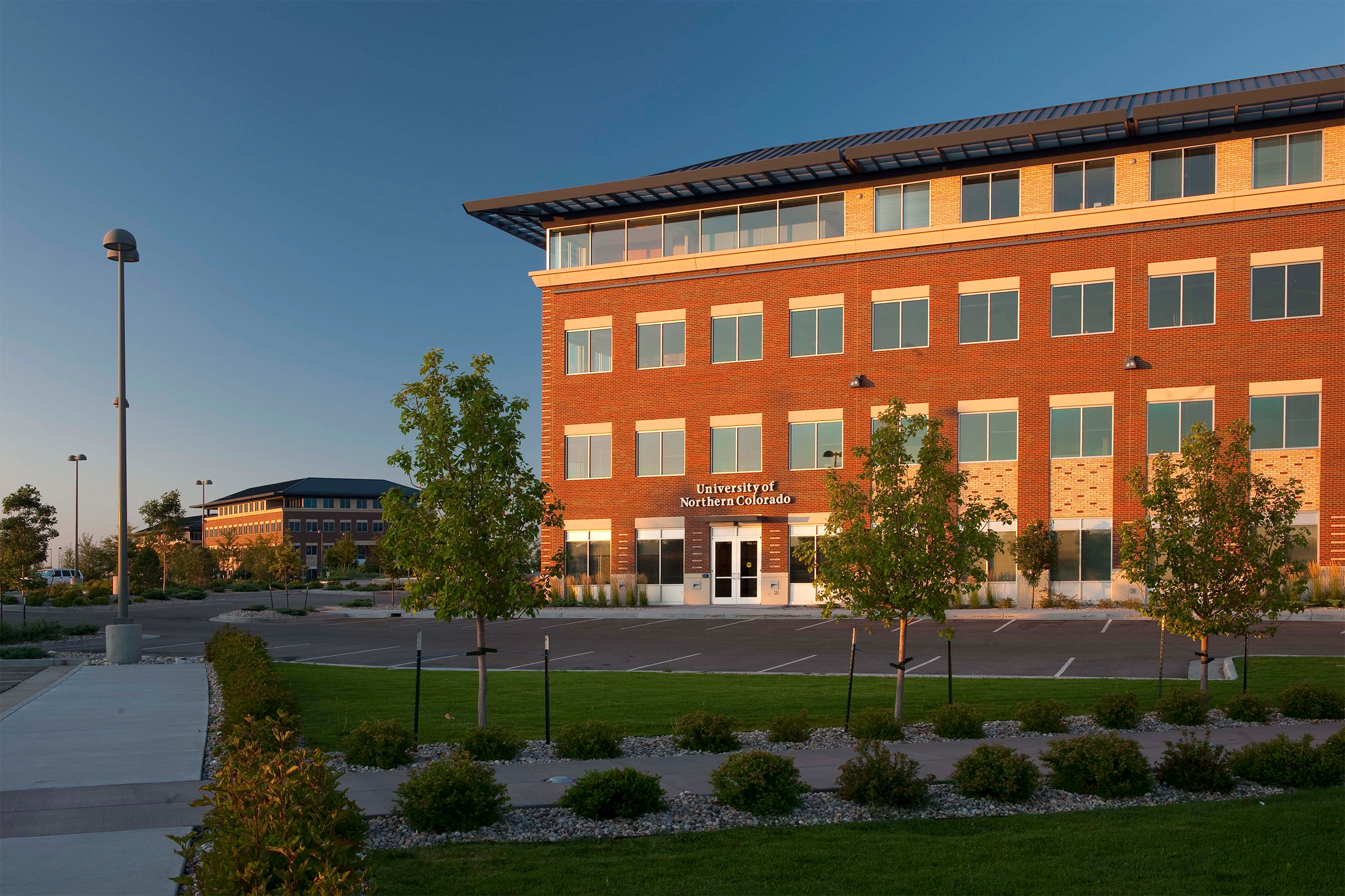 Outside view of the front entrance of the UNC Loveland Center at Centerra.