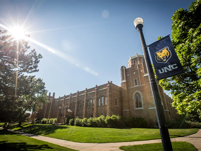 Sunny view of Gunter Hall on UNC Campus.