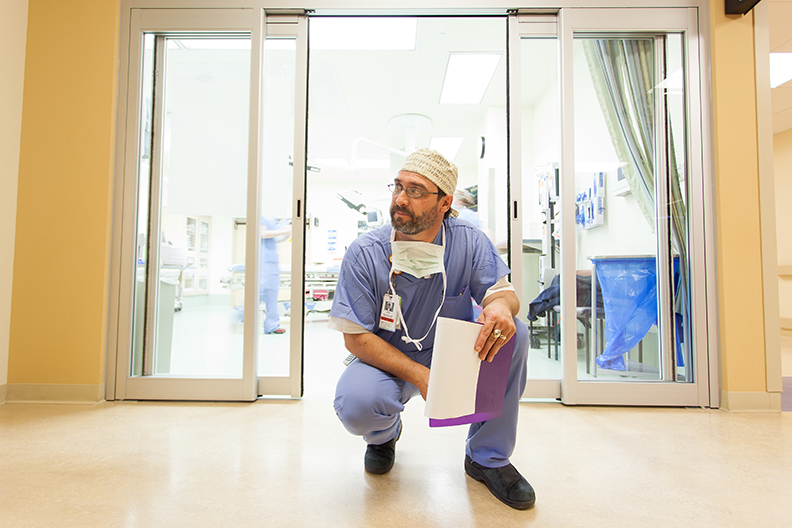 Nurse observing his zone during a shift.