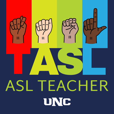 Image of ASL signs of T, A, S and L above ASL Teacher wording